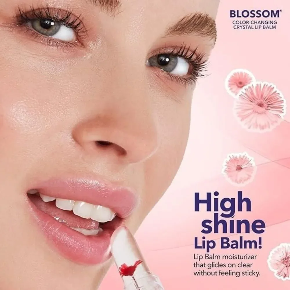 BLOSSOM Set of 2 Color-Changing Crystal Lip Balm - Shimmering Blush & Red